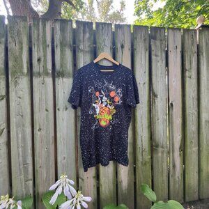 Retro 'Space Jam' all-over galaxy print black graphic movie t-shirt men's large